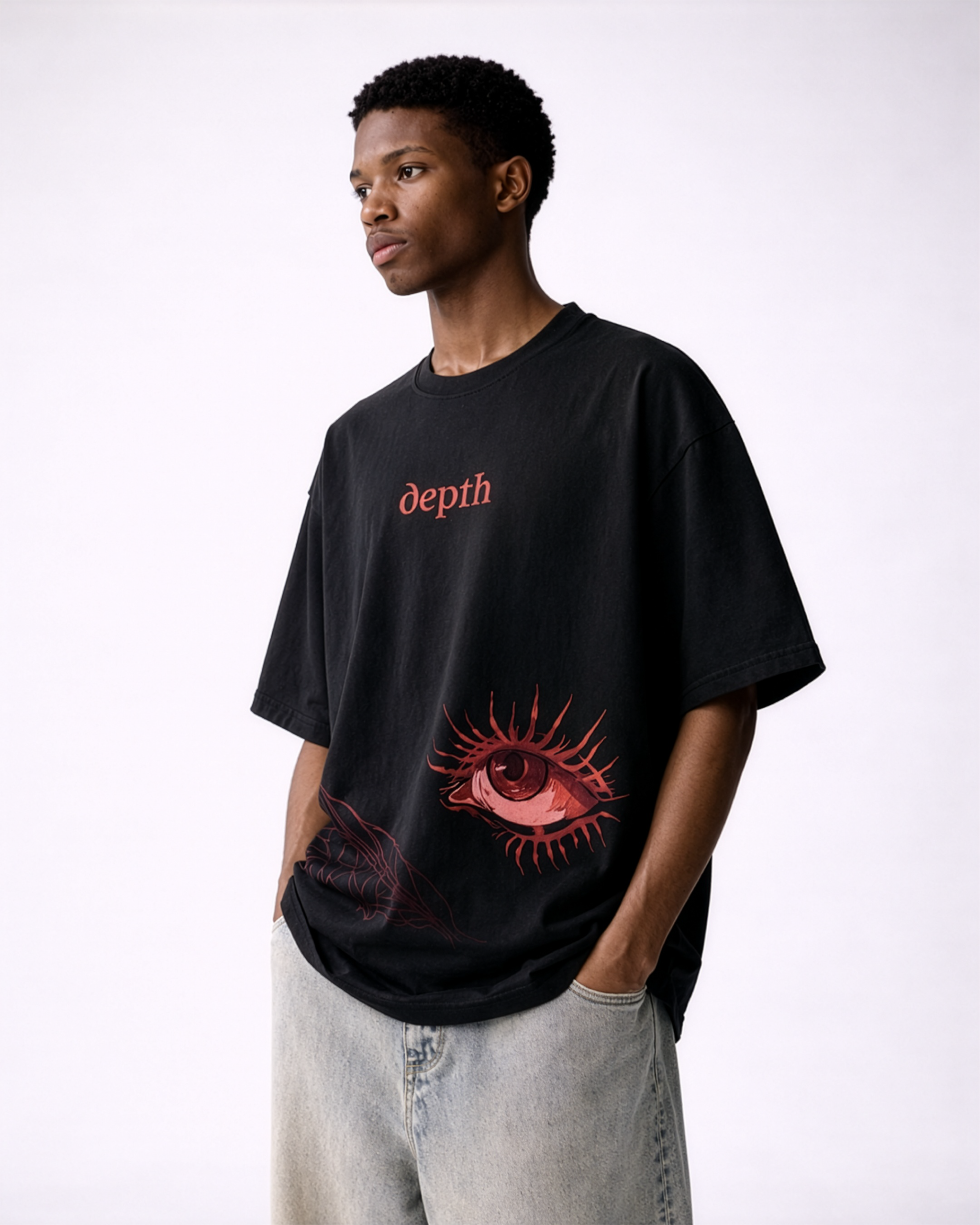 the watcher | oversized depth graphic tee red eye hem artwork the watcher | oversized depth graphic tee red eye hem artwork