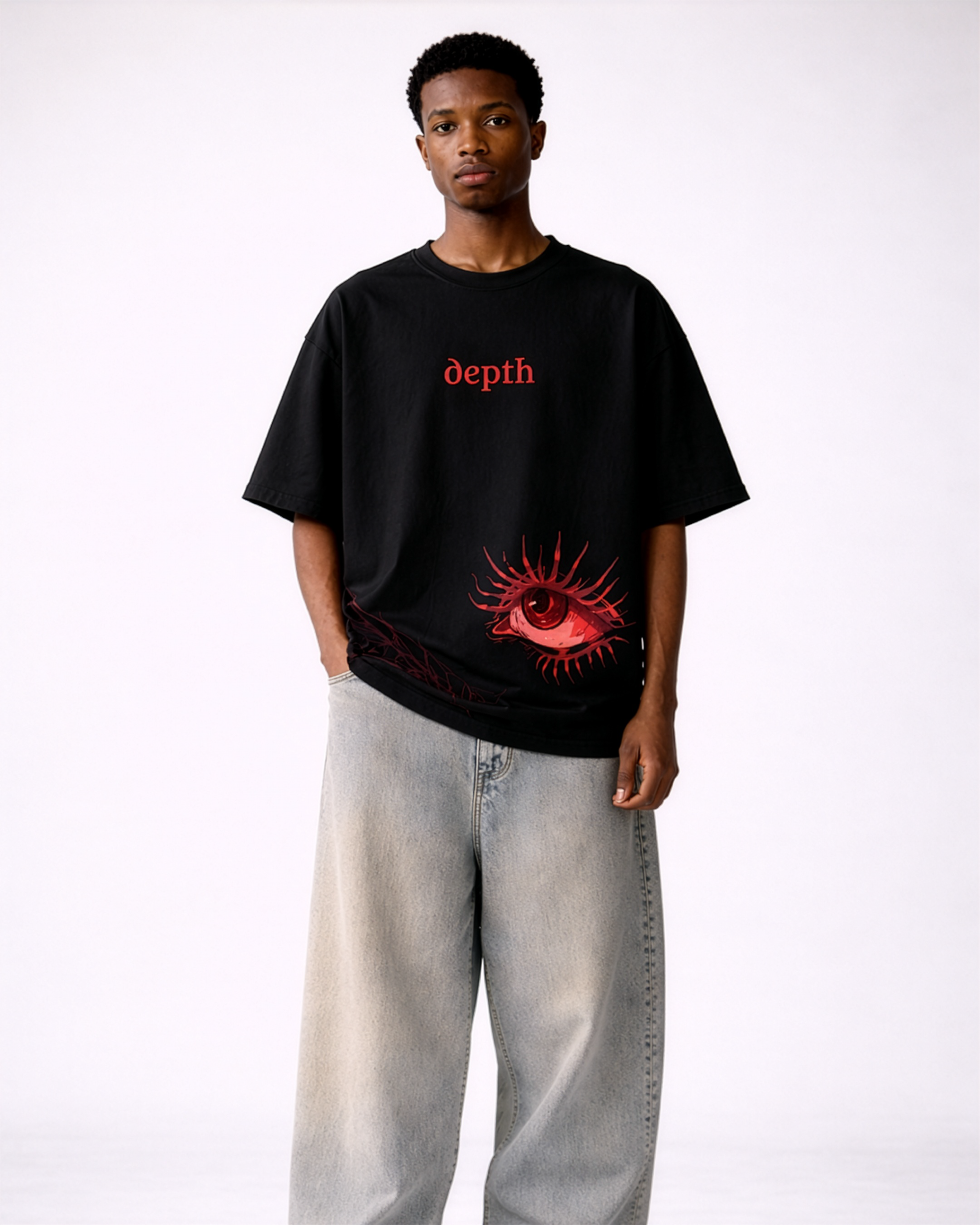 the watcher | oversized depth graphic tee red eye hem artwork the watcher | oversized depth graphic tee red eye hem artwork