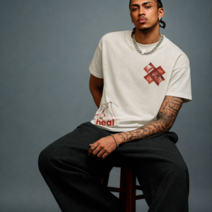 heal / repair | tape & web graphic tee red cross chest & hem mark